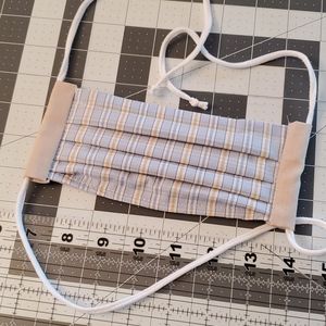 Blue Tan Plaid Cotton Face Mask with Pocket